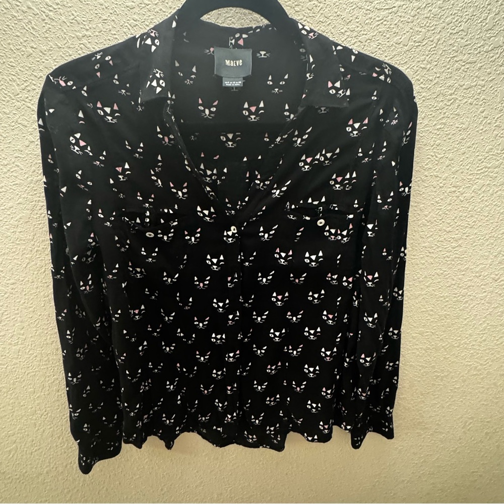 Maeve by Antropology Black Cat Print Blouse - Picture 10 of 11
